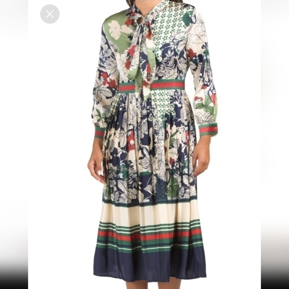 Dalia Macphee Tie Neck Printed Midi Dress. - Picture 5 of 16